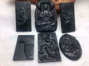 黑曜石用全自動玉石雕刻機加工玉器掛件